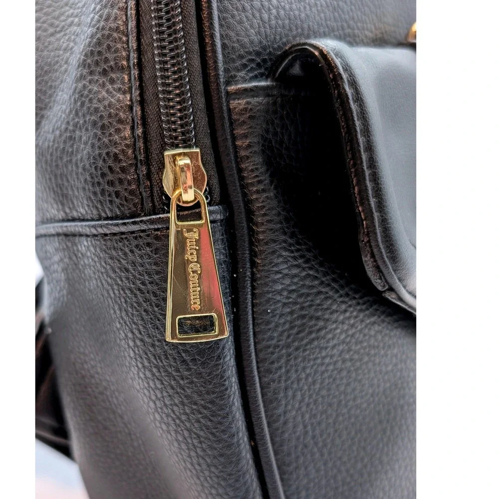 Juicy Couture Black Mini Backpack Gold Heart Chain Detail Pebbled Faux Leather